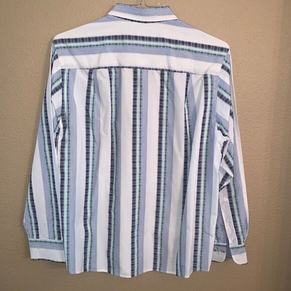 Large Tommy Bahama Blue-White LS Shirt - Picture 6 of 6